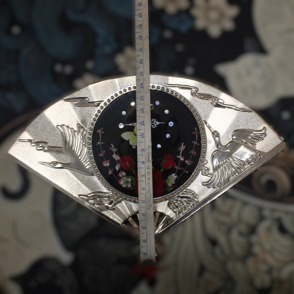 Vintage Gold Fan Wall Clock – Japanese Art Deco – Civic Quartz – Floral Face – 2 - Picture 4 of 7